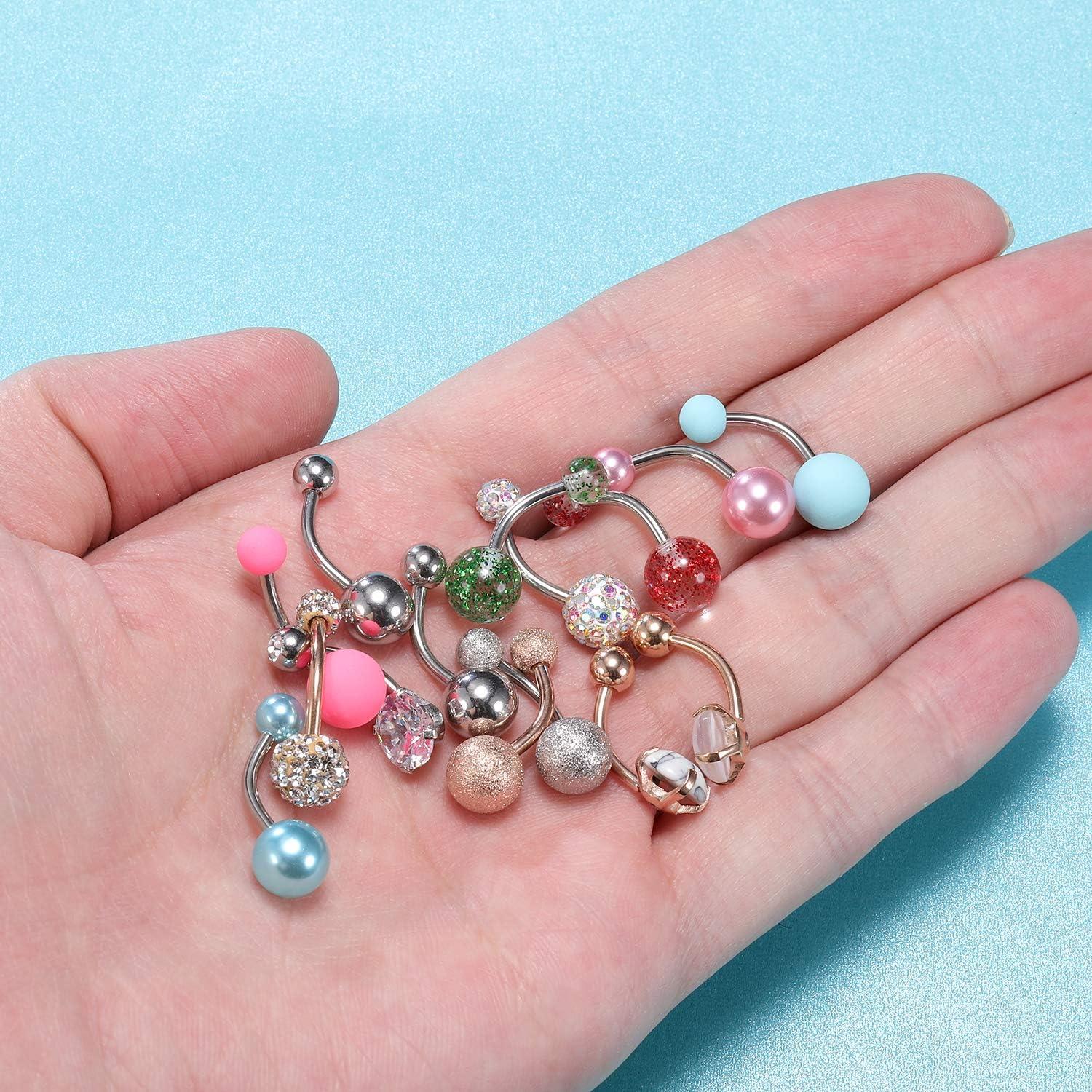 image16Pcs Belly Button Rings Surgical Steel Belly Ring Navel Rings Belly Piercing Naval Piercing Jewelry
