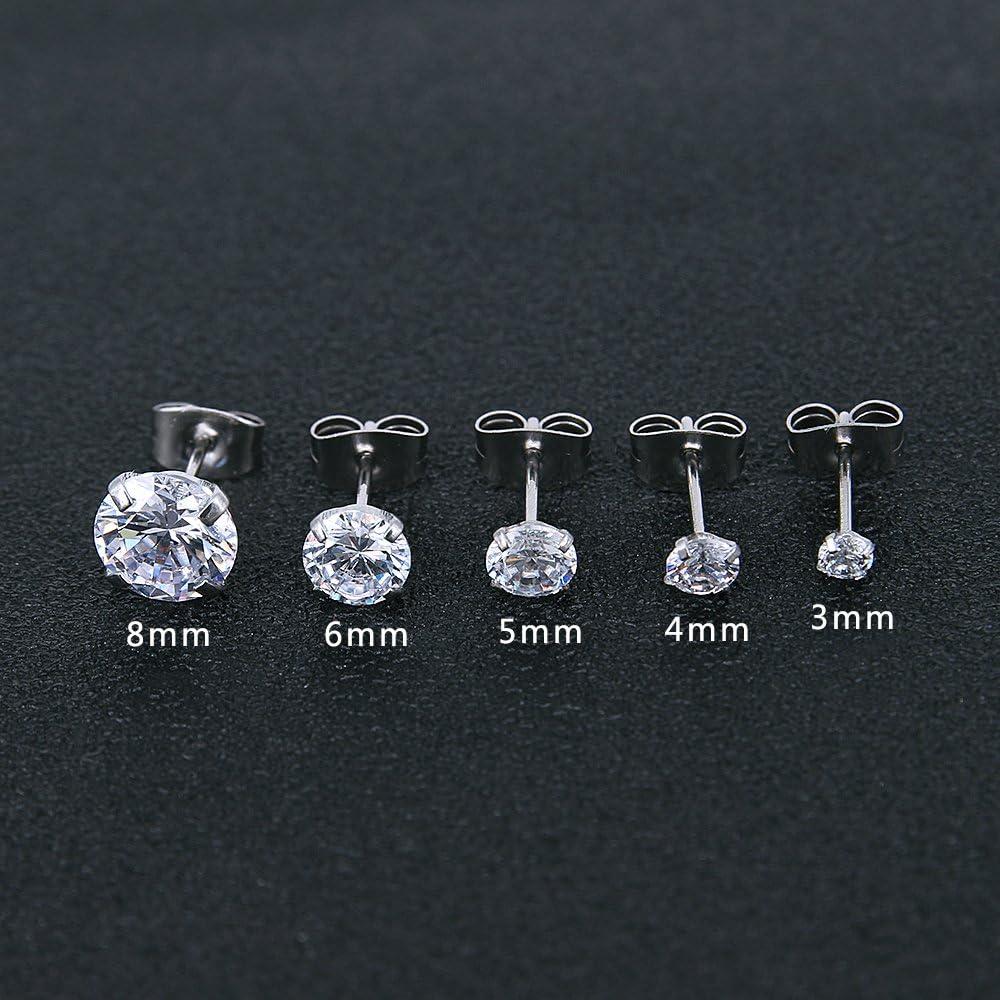 imageBrilliant Cubic Zirconia Stainless Steel Stud Earrings Helix Cartilage Earrings Studs for Women 4 Pairs5mm Round 4 Pairs