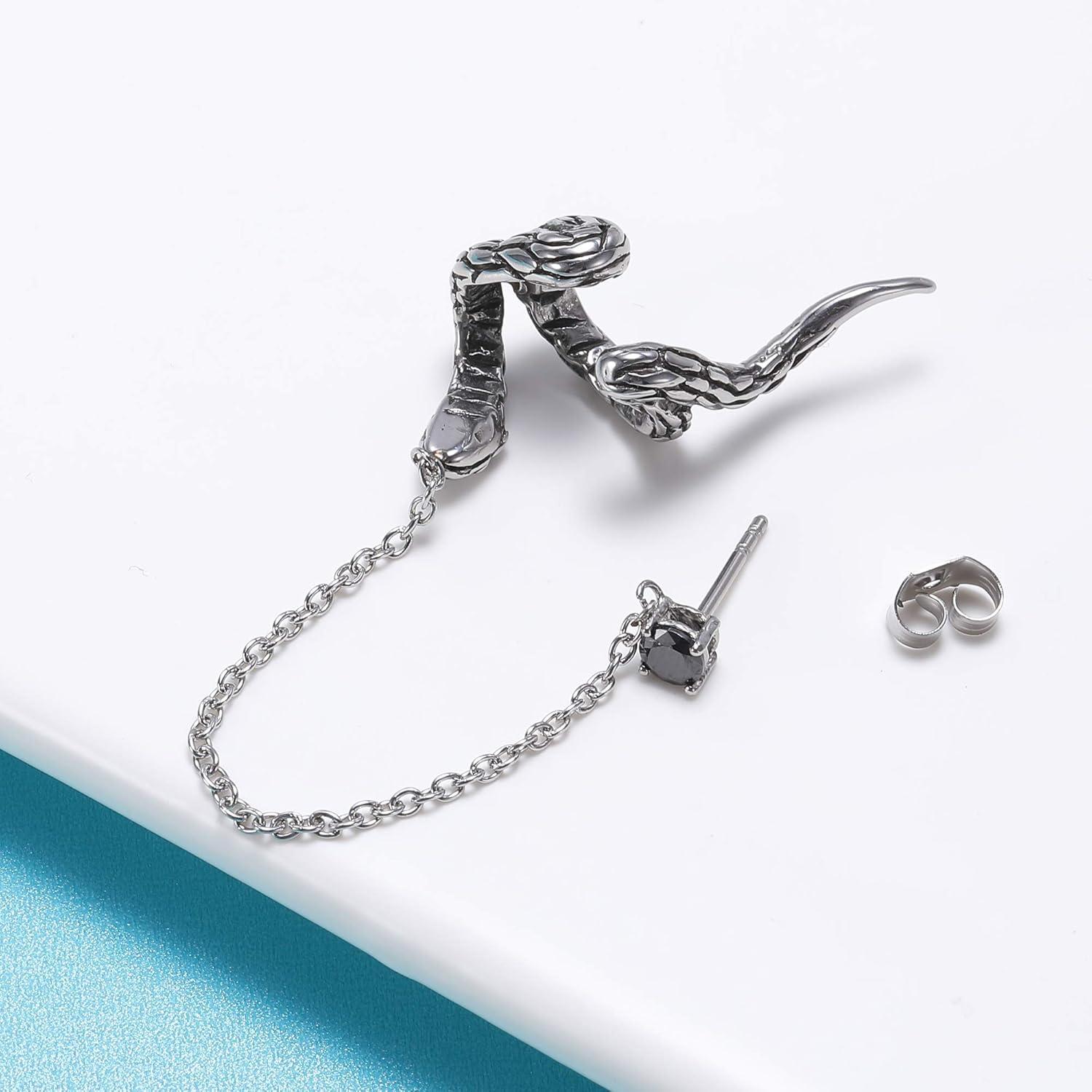 imageChain Linked Upper Ear Stud Punk Sword Dangle Surgical Steel Helix Cartilage to Lobe Stud Earringsnake ear cuff