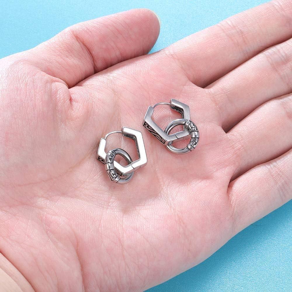 imagePair Hexagon Circle Surgical Steel Earrings Unisex Vintage Gothic Punk Hoop Dangle Earrings for Women Menblack earrings