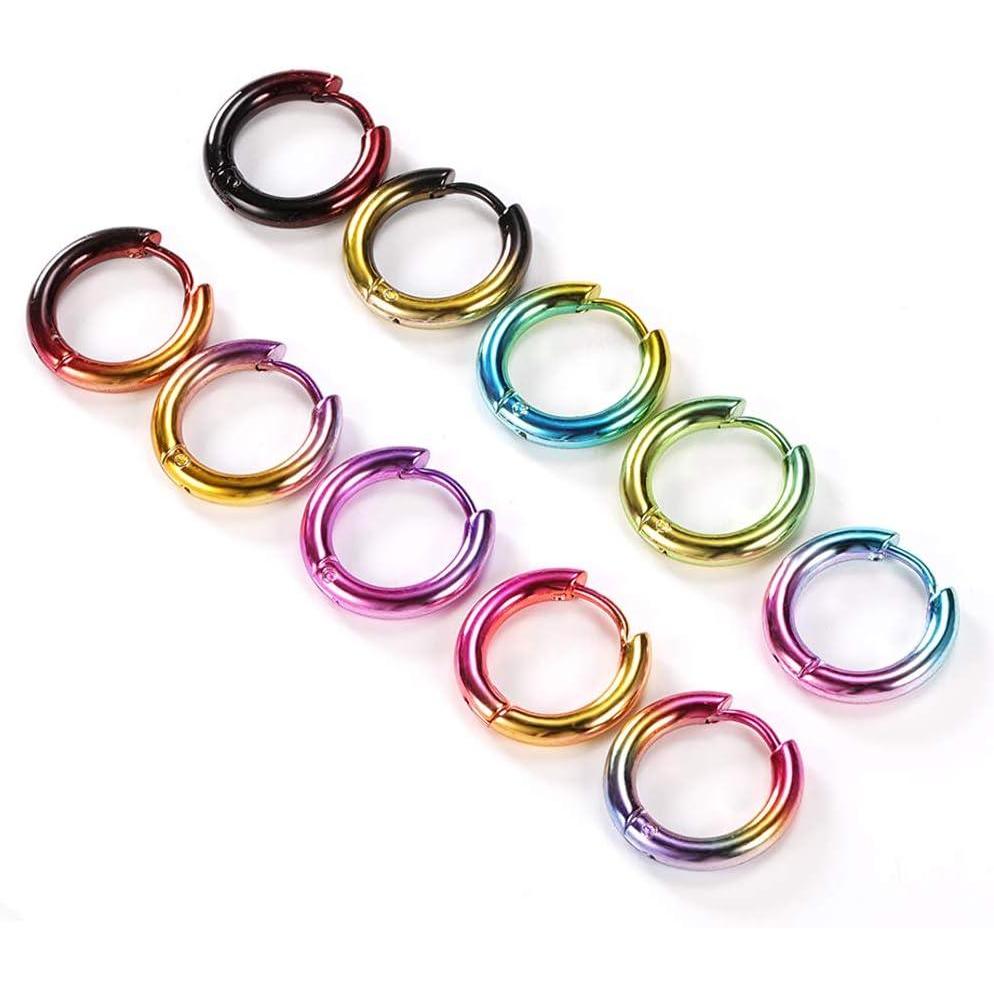 image1 Pair Mix Color Hoop Earrings for Women Surgical Stainless Steel Huggie Earrings for Men Hypoallergenic Mens Earrings Cartilage