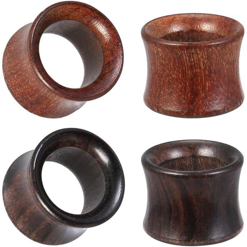 image2 Pairs 0G1116 Double Flared Brown Organic Wood Wooden Ear Gauges Ear Tunnels Ear Plugs Expander Strecher