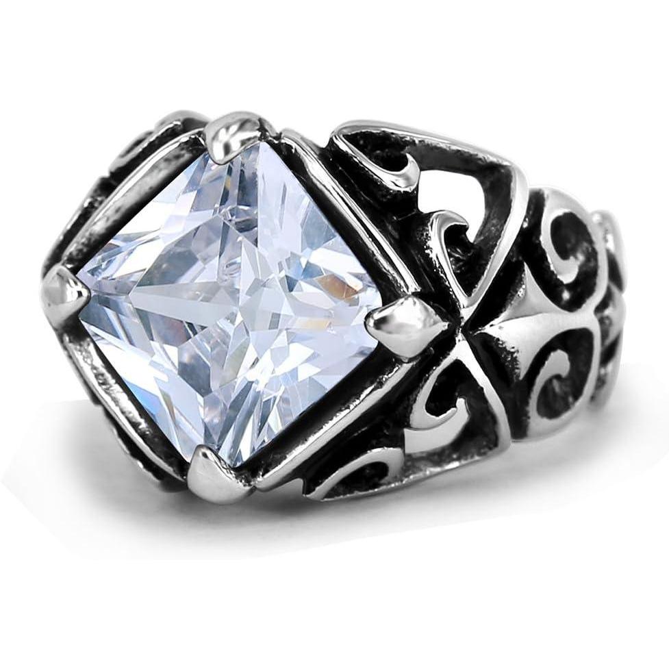 image316L Stainless Steel Vintage Cool Rhombus Ring with WhiteBlack Zircon Gothic Punk Ring for Men White 9