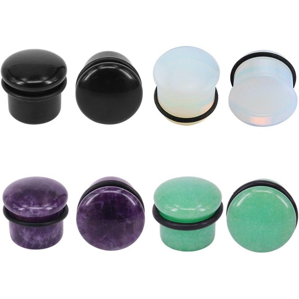 image4 Pairs 4g1116quot Mixed Natural Stone Ear Plugs Gauges Single Flared Stretchers Expander Silicone ORings