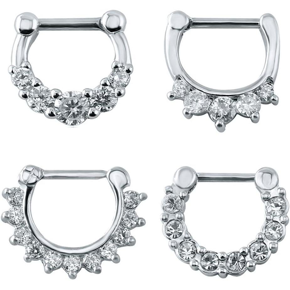 image4Pcs Cubic Zirconia Septum Clicker Nose Rings 16g Stainless Steel Post Septum Piercing Jewelry