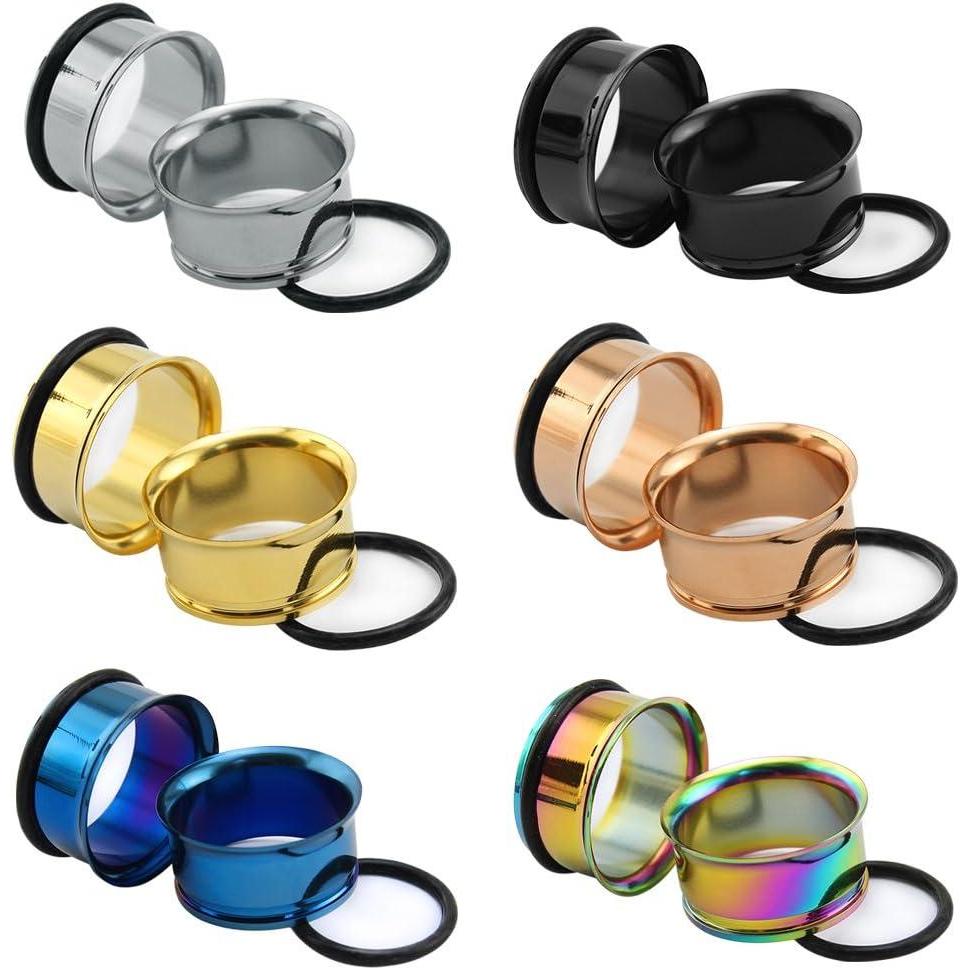 image6Pairs 8g1 Stainless Steel Single Flared Ear Flesh Tunnel with Silicone ORings Plug Gauge Ear Stretcher Expander Gauge4g5mm