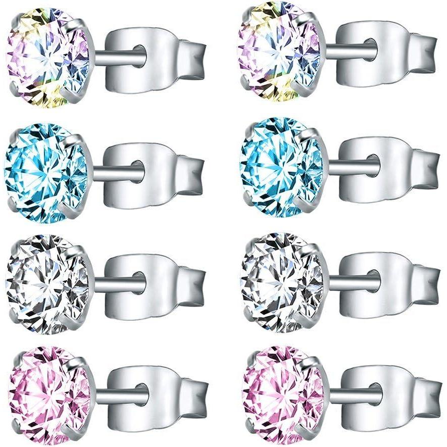 imageBrilliant Cubic Zirconia Stainless Steel Stud Earrings Helix Cartilage Earrings Studs for Women 4 Pairs5mm Round  4 Pairs