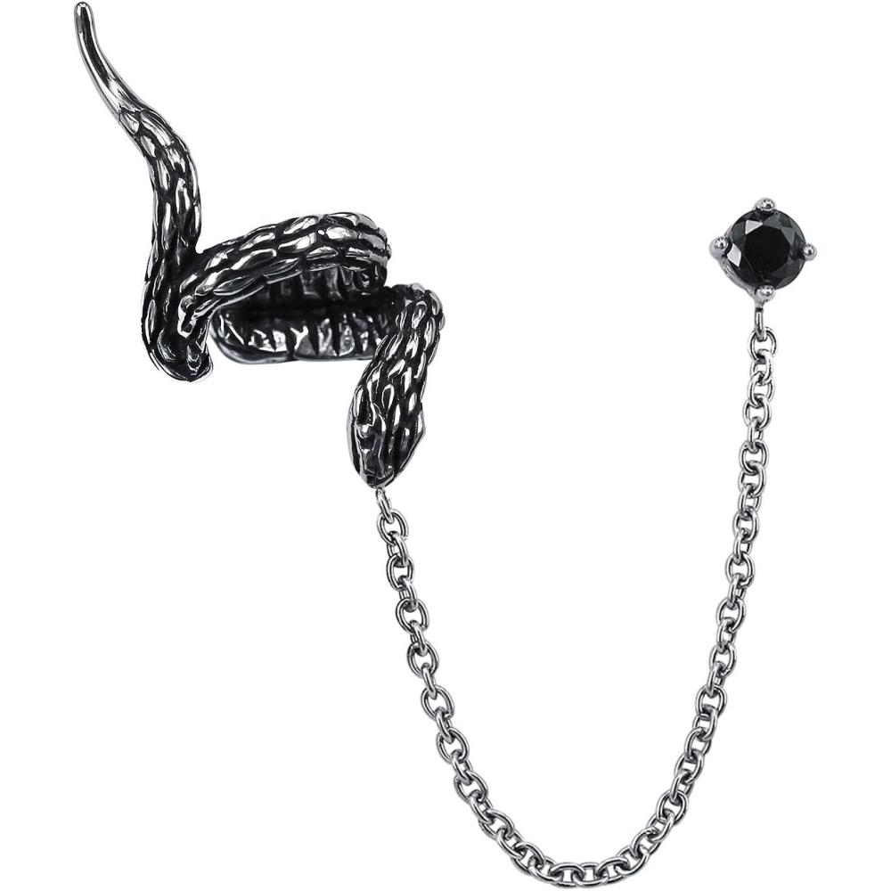 imageChain Linked Upper Ear Stud Punk Sword Dangle Surgical Steel Helix Cartilage to Lobe Stud Earringsnake ear cuff