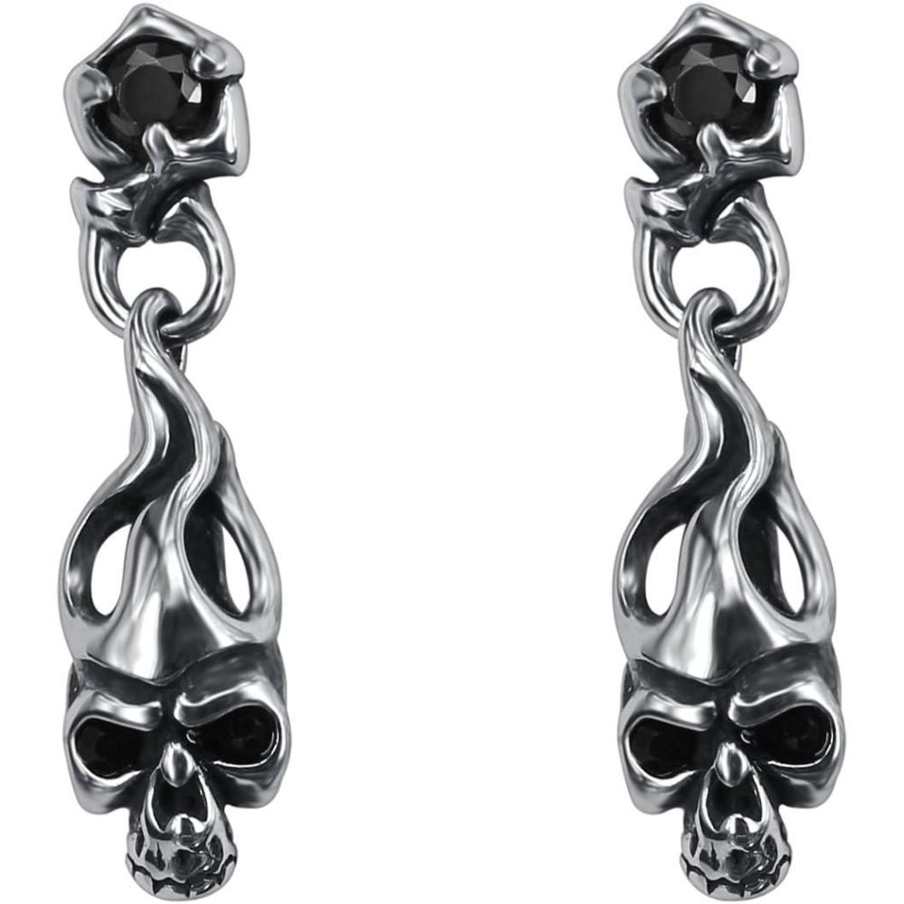 imageCool Skull Devil Bone Drop Earring Studs Surgical Steel Crystal Dangle Earrings for Sensitive Ear Men Boy