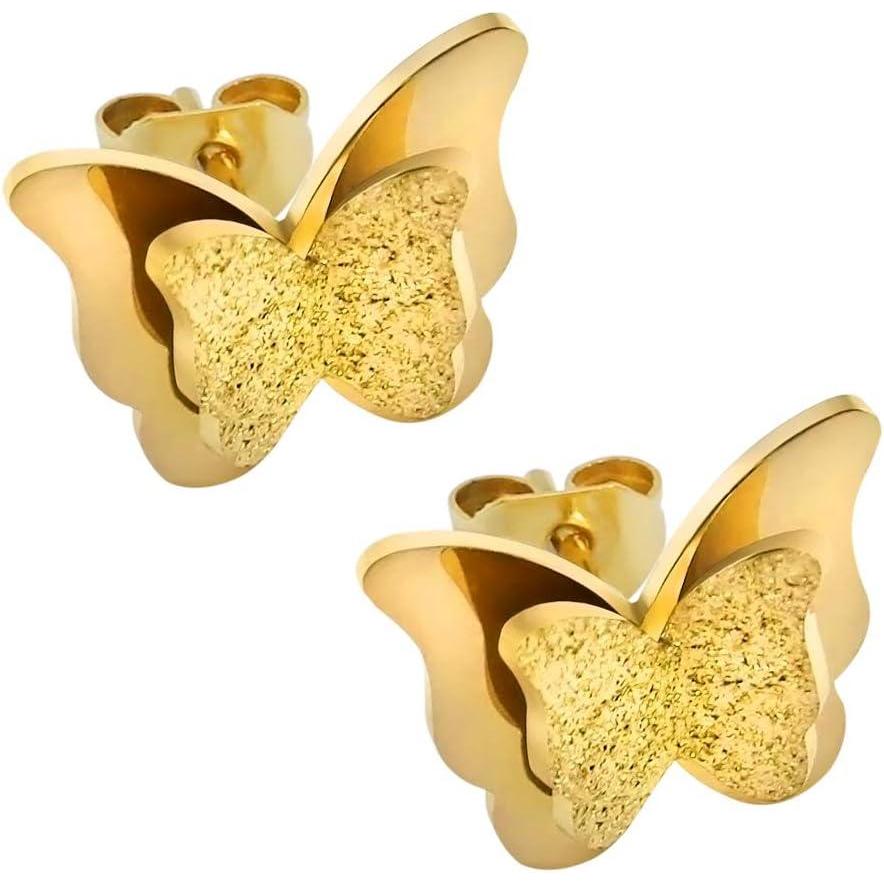 imageFashion Cute Frosted Butterfly Stud Earrings Stainless Steel Ear Stud Helix Cartilage Earring Set Women 1 Pair Gold