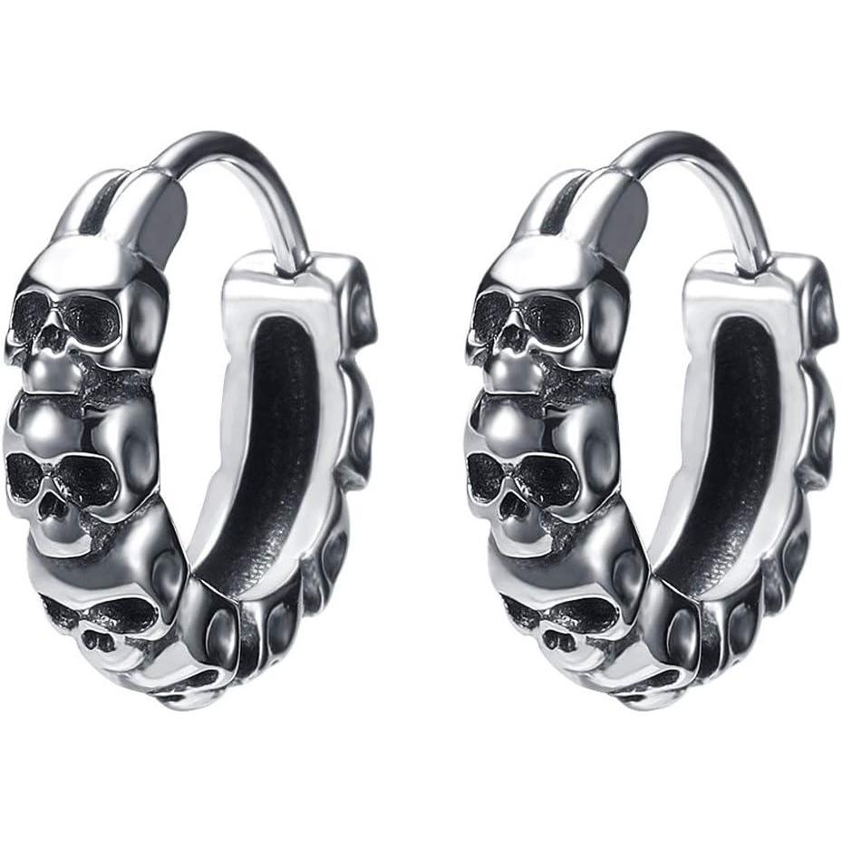 imageGothic Skull Hoop Earring Small Stainless Steel Punk Rock huggie Earrings for Men Vintage Jewelry20