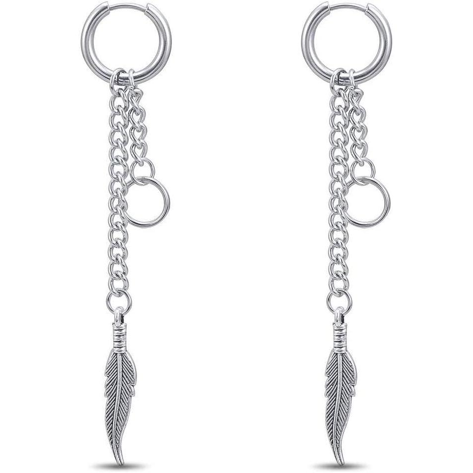 imageKorea Style Stainless Steel Hoop Earrings Circle Tassel Drop Dangle Earring Feather Cross Earrings for Women Men