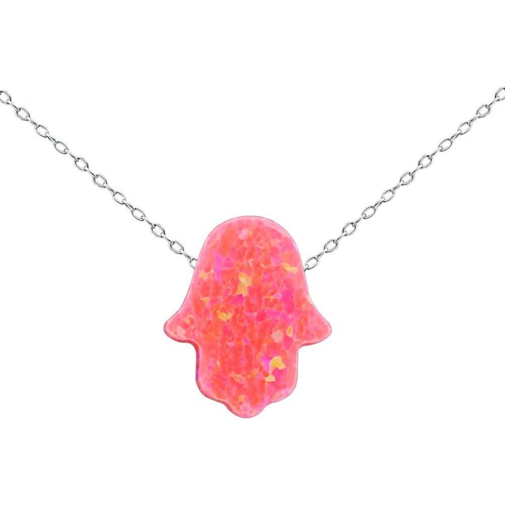 imageMulticolor Fatima Hamsa Hand Fire Opal Pendant Necklace with 925 Sterling Silver Chain Necklace 177 Pink