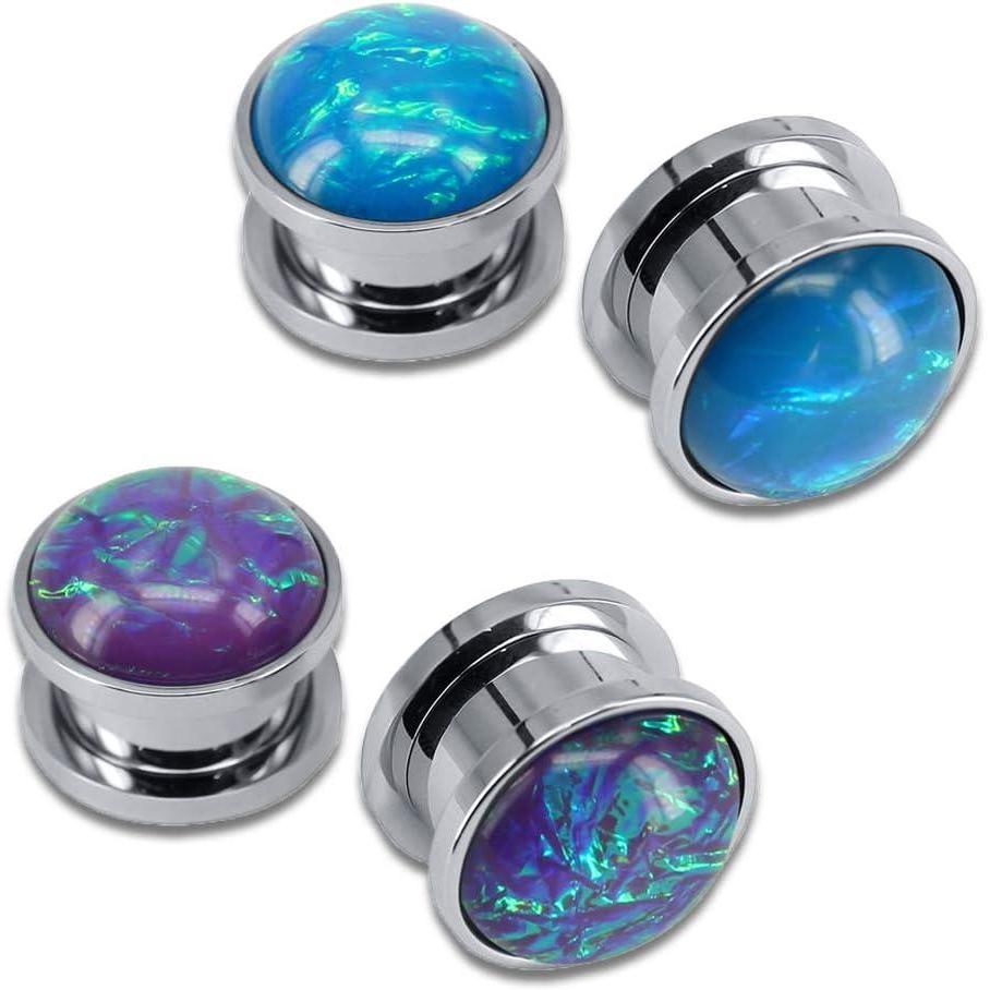 imagePiercingCool 2 Pairs 6G1116 Surgical Stainless Steel Blue Purple Glaring Wave Ear Gauges Screw Ear Plugs Tunnels 1212mm