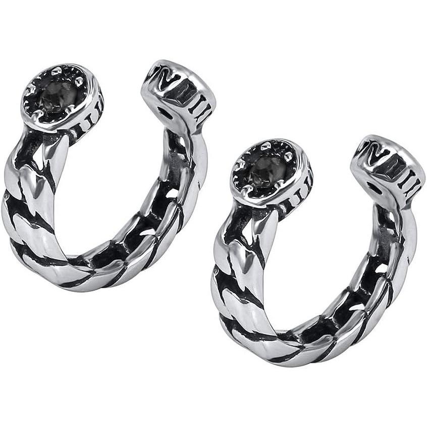 imagePunk Stainless Steel CZ Crystal Helix Cartilage Clip On Earrings Non Piercing Ear Cuffs Earrings for Women Black