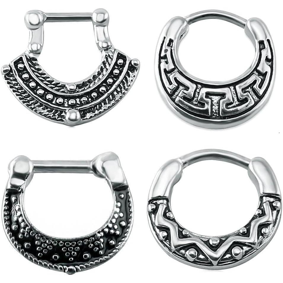 imagePunkTracker 4Pcs Vintage 316 Stainless Steel Septum Clicker Nose Rings 16g Bar Septum Nose Piercing Jewelry