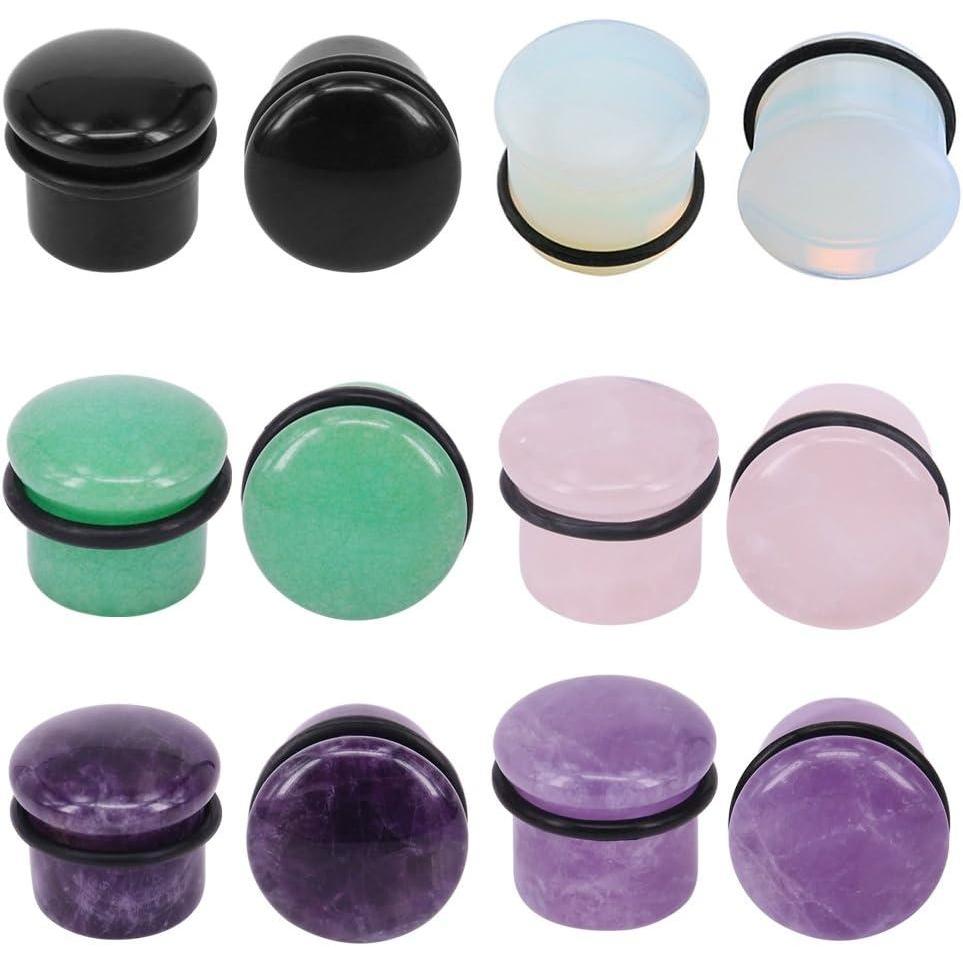 imagePunkTracker 6Pairs 4g1116 Multiple Stone Single Flared Ear Plugs with Silicone ORing Expander GaugesGauge111618mm