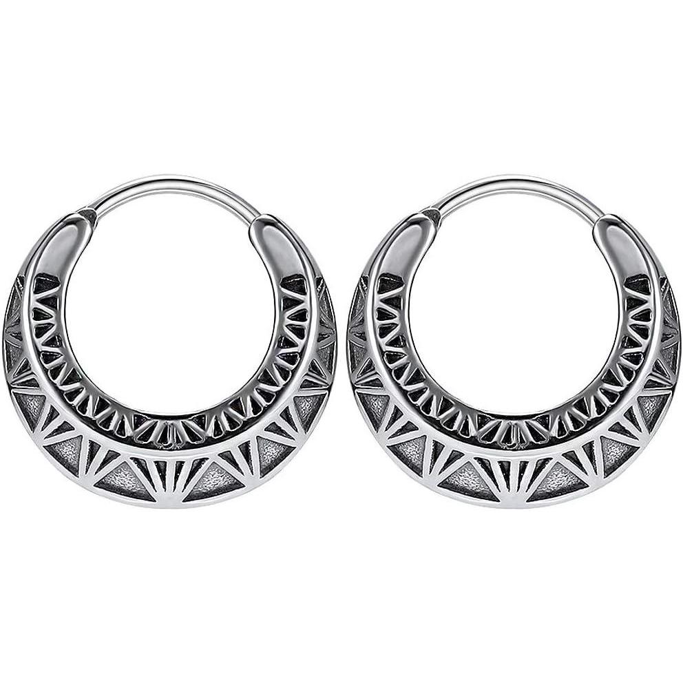 imagePunkTracker Square Vintage Gothic Hoop Earring Small Stainless Steel Punk Rock Huggie Earrings for Men