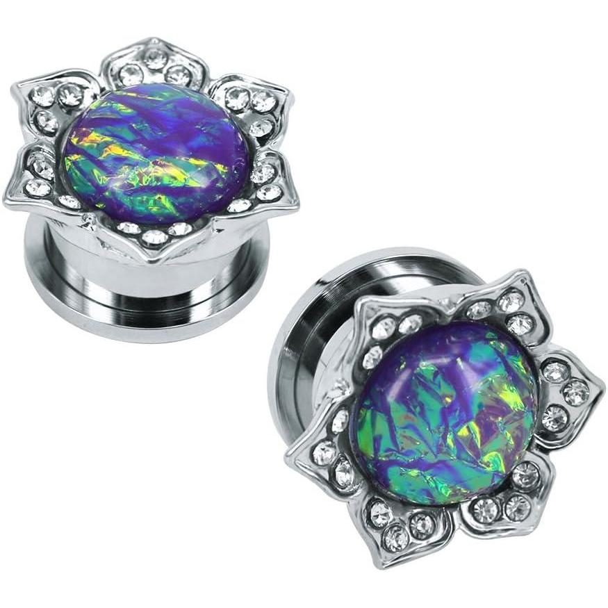 imageSynthetic Steel Sunflower Purple Opal Ear Plugs Tunnels Gauges Stretcher Piercings Jewelry Gauge916quot14mm