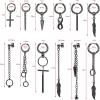 12 Pcs Dangle Cross Earrings for Men Surgical Steel Earrings Sets Dangling Chain Hypoallergenic Earrings Hoops(Black Earrings B)