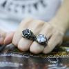 316L Stainless Steel Vintage Cool Rhombus Ring with White/Black Zircon Gothic Punk Ring for Men (Black, 9)