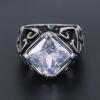 316L Stainless Steel Vintage Cool Rhombus Ring with White/Black Zircon Gothic Punk Ring for Men (White, 9)