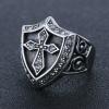 316L Surgical Steel Shield Carved Cross Round Ring White/Blake Cubic Zircon Gothic Punk Ring for Men Size 7 8 9 (White, 7)