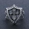316L Surgical Steel Shield Carved Cross Round Ring White/Blake Cubic Zircon Gothic Punk Ring for Men Size 7 8 9 (White, 7)