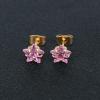 4 Pairs Golden Stainless Steel Round Star Multi Colors Cubic Zirconia Stud Earring Women Earrings Set(5mm Star x 4 Pairs)