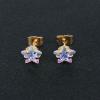 4 Pairs Golden Stainless Steel Round Star Multi Colors Cubic Zirconia Stud Earring Women Earrings Set(7mm Star x 4 Pairs)