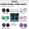 PunkTracker 6Pairs 4g-11/16” Multiple Stone Single Flared Ear Plugs with Silicone O-Ring Expander Gauges(Gauge=1/2″(12mm))