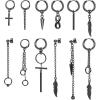 image12 Pcs Dangle Cross Earrings for Men Surgical Steel Earrings Sets Dangling Chain Hypoallergenic Earrings HoopsBlack Earrings B