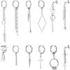 image12 Pcs Dangle Cross Earrings for Men Surgical Steel Earrings Sets Dangling Chain Hypoallergenic Earrings HoopsSilver