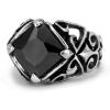 316L Stainless Steel Vintage Cool Rhombus Ring with White/Black Zircon Gothic Punk Ring for Men (Black, 9)