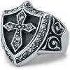 316L Surgical Steel Shield Carved Cross Round Ring White/Blake Cubic Zircon Gothic Punk Ring for Men Size 7 8 9 (White, 7)