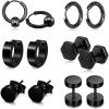 6 Pairs Stainless Steel Black Stud Earrings for Men Huggie Hoop Earrings Set Cartilage Ear Piercing