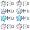 Brilliant Cubic Zirconia Stainless Steel Stud Earrings Helix Cartilage Earrings Studs for Women 4 Pairs(8mm Star * 4 Pairs)