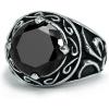 Vintage Retro Men Stainless Steel Jewelry With Circle White/Black Zircon Gothic Punk Ring for Men Engagement Wedding Ring