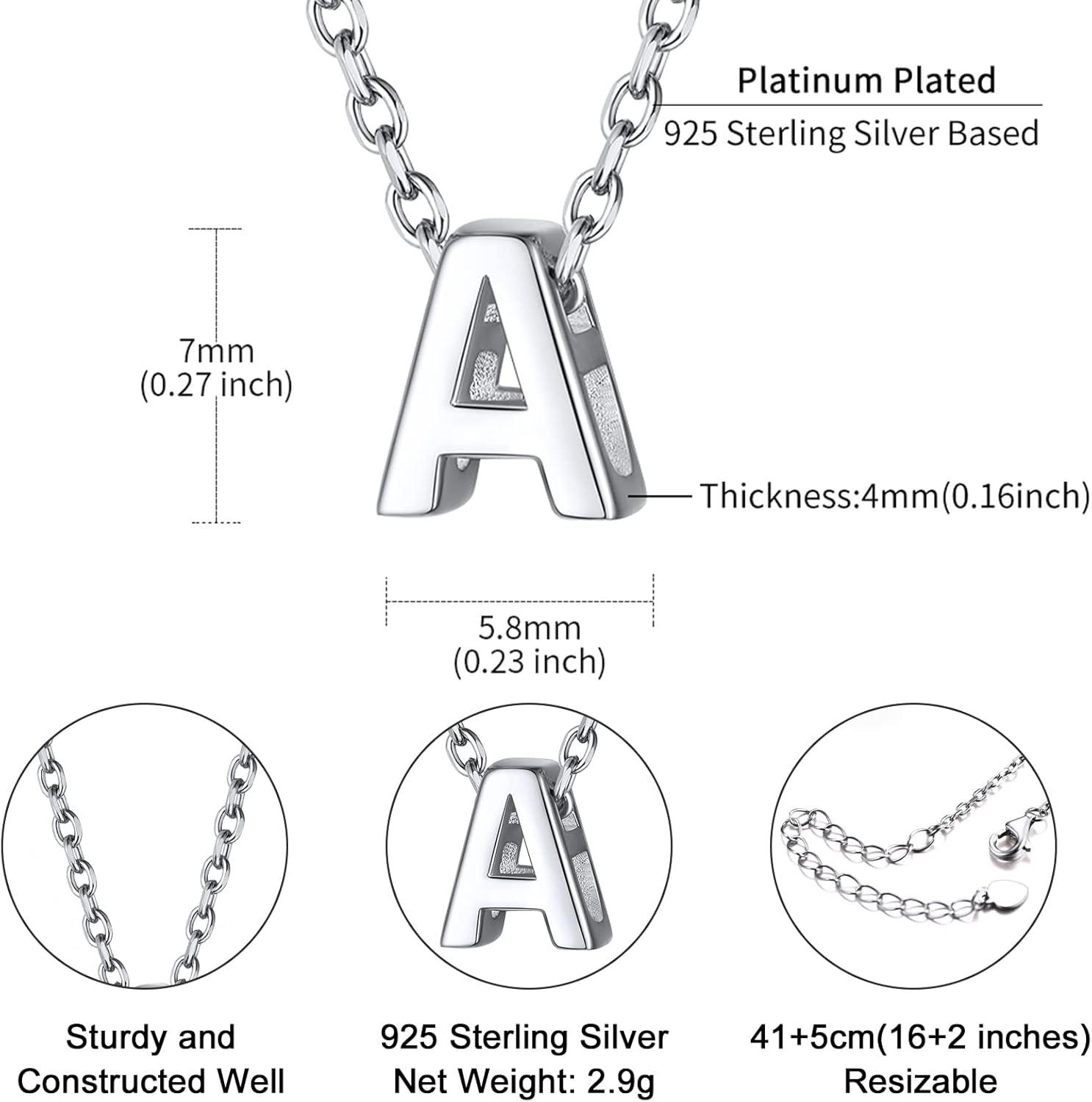 imageA Initial Necklace 925 Sterling Silver Letter Pendant Personalized 26 Alphabet Necklaces for Women Men Gift with 18quot Rolo Chain