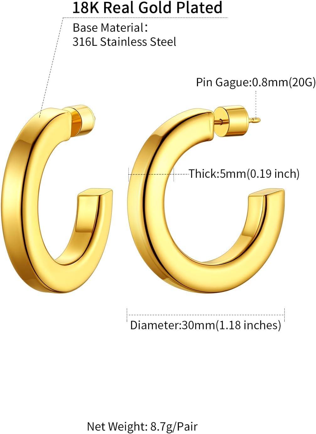 imageChainsHouse 316L Stainless Steel Hoop Earrings for Women 30mm40mm60mm80mm 18K GoldBlack Lightweight Open Hoop Earrings Fits for Sensitive Ears Send Gift BoxC Gold30mm