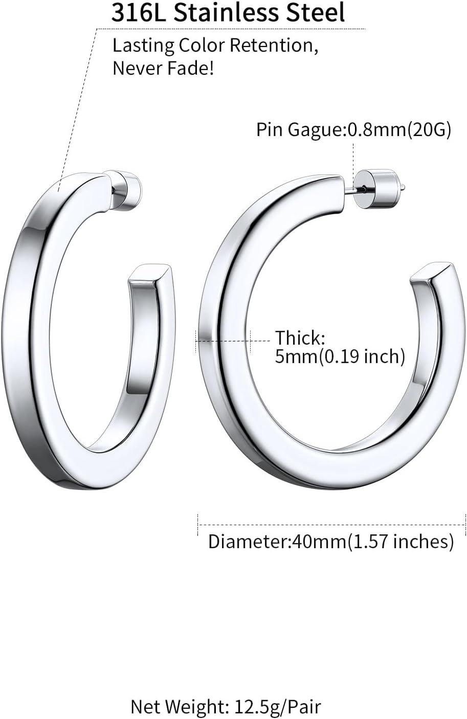 imageChainsHouse 316L Stainless Steel Hoop Earrings for Women 30mm40mm60mm80mm 18K GoldBlack Lightweight Open Hoop Earrings Fits for Sensitive Ears Send Gift BoxB Stainless40mm
