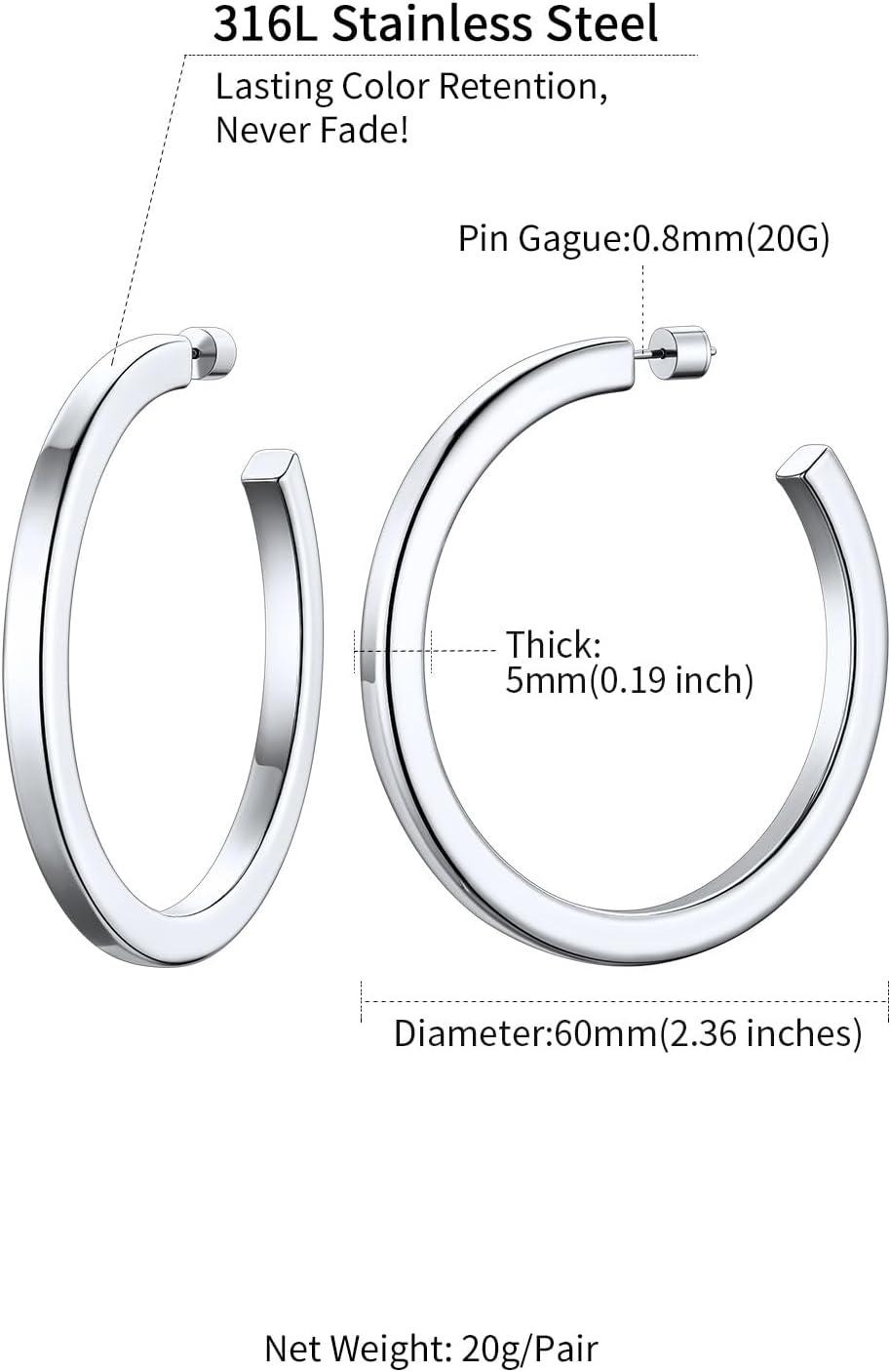 imageChainsHouse 316L Stainless Steel Hoop Earrings for Women 30mm40mm60mm80mm 18K GoldBlack Lightweight Open Hoop Earrings Fits for Sensitive Ears Send Gift BoxB Stainless60mm