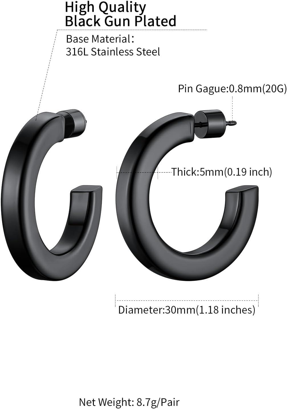 imageChainsHouse 316L Stainless Steel Hoop Earrings for Women 30mm40mm60mm80mm 18K GoldBlack Lightweight Open Hoop Earrings Fits for Sensitive Ears Send Gift BoxA Black30mm