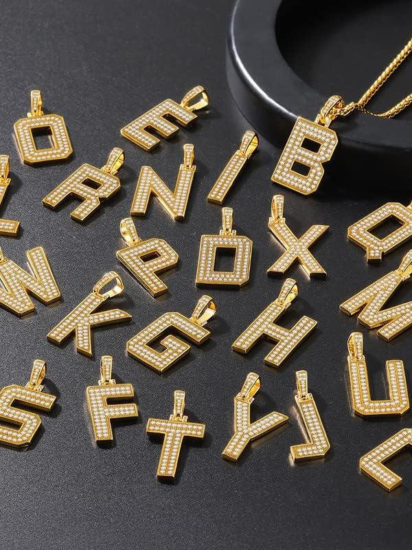 imageChainsHouse AZ Letter 01 Number Pendant Necklace Cubic Zirconia CZ Alphabet Initial Pendant with Stainless Steel Spiga Chain Personalized Custom Hip Hop Rapper Hip Hop Jewelry for Men