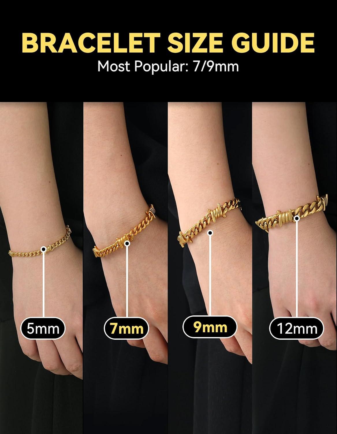 imageChainsHouse Barbed Wire Bracelet Cuban Link Chain Bracelet for Men Stainless Steel Gothic Punk Thorns Hand Chain Hip Hop Jewelry 57912mm Width 7quot83quot Length Send Gift BoxF7mmShiny Gold