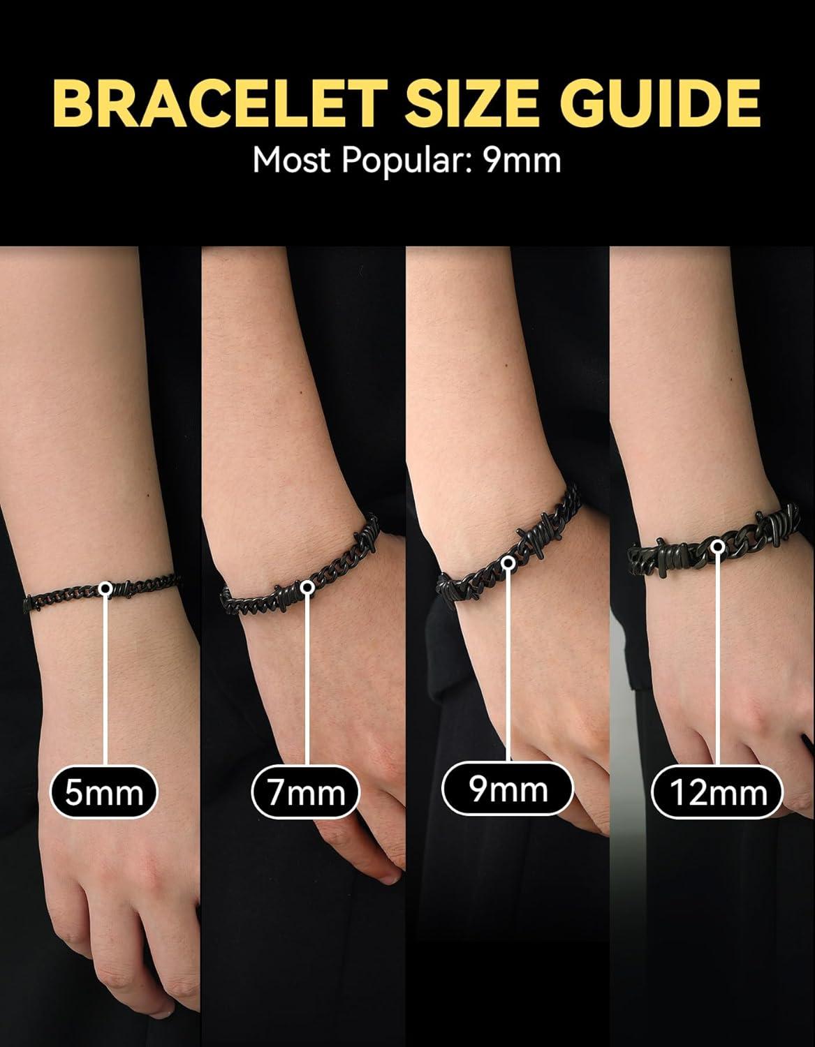 imageChainsHouse Barbed Wire Bracelet Cuban Link Chain Bracelet for Men Stainless Steel Gothic Punk Thorns Hand Chain Hip Hop Jewelry 57912mm Width 7quot83quot Length Send Gift BoxK9mmCool Black