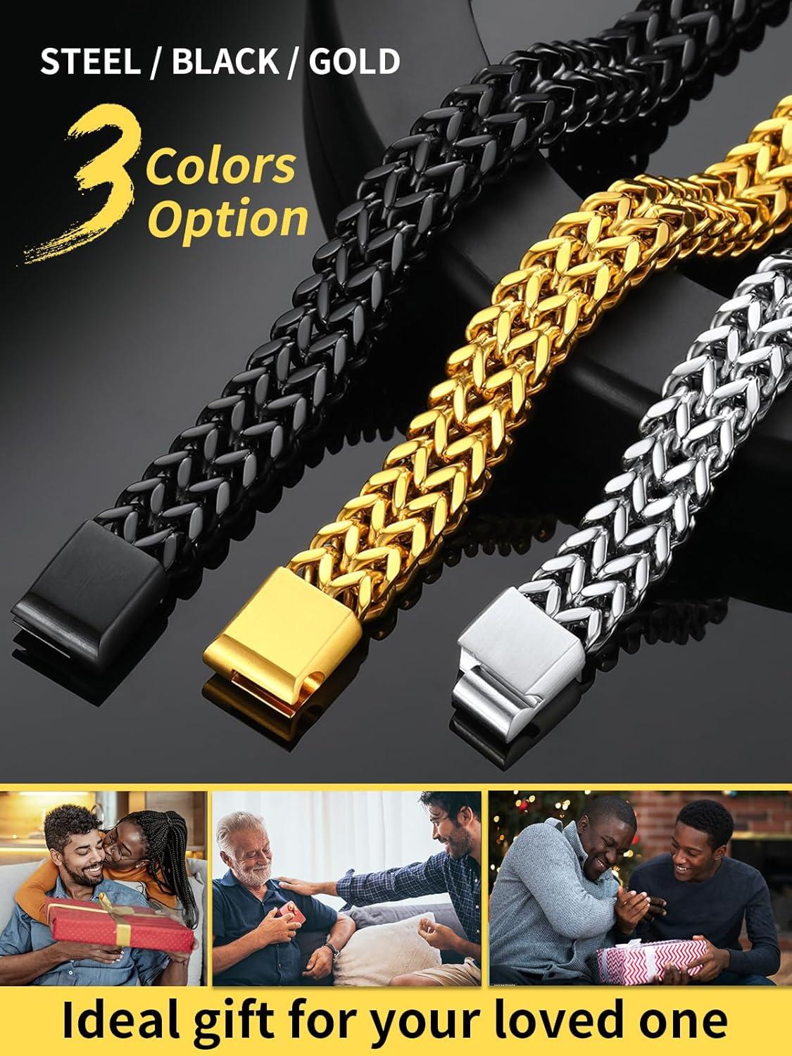 imageChainsHouse Bracelet for Men Franco Curb Chain Link with Sturdy Clasp 75839 Inches Length 61012MM Width Bracelet Chain Gift for Dad Husband Fathers Day BirthdayN 10mmBlackCustom