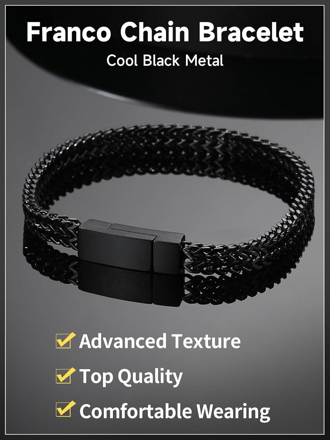 imageChainsHouse Bracelet for Men Franco Curb Chain Link with Sturdy Clasp 75839 Inches Length 61012MM Width Bracelet Chain Gift for Dad Husband Fathers Day BirthdayM 6mmBlackCustom