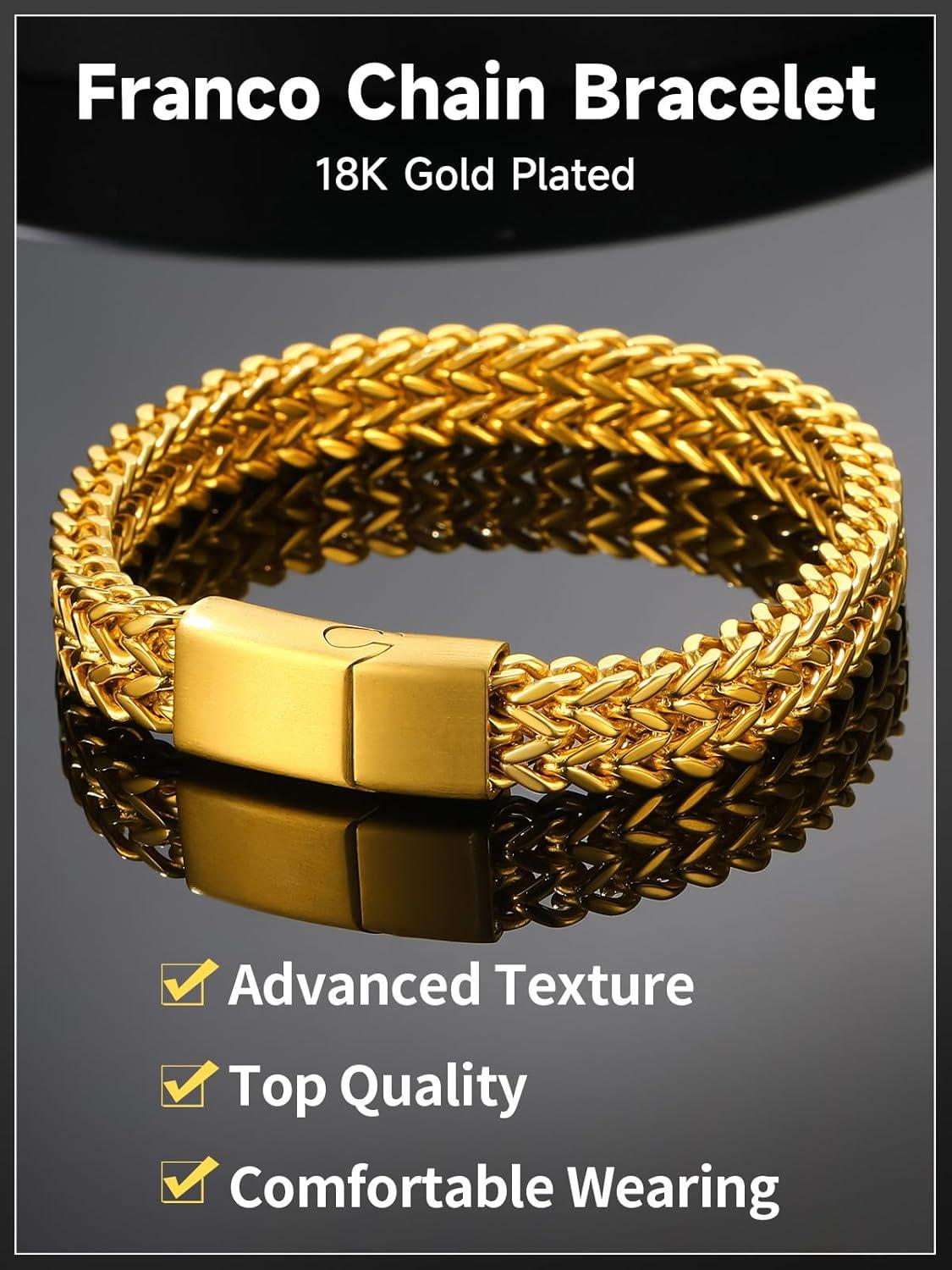 imageChainsHouse Bracelet for Men Franco Curb Chain Link with Sturdy Clasp 75839 Inches Length 61012MM Width Bracelet Chain Gift for Dad Husband Fathers Day BirthdayQ 10mmGold PlatedCustom