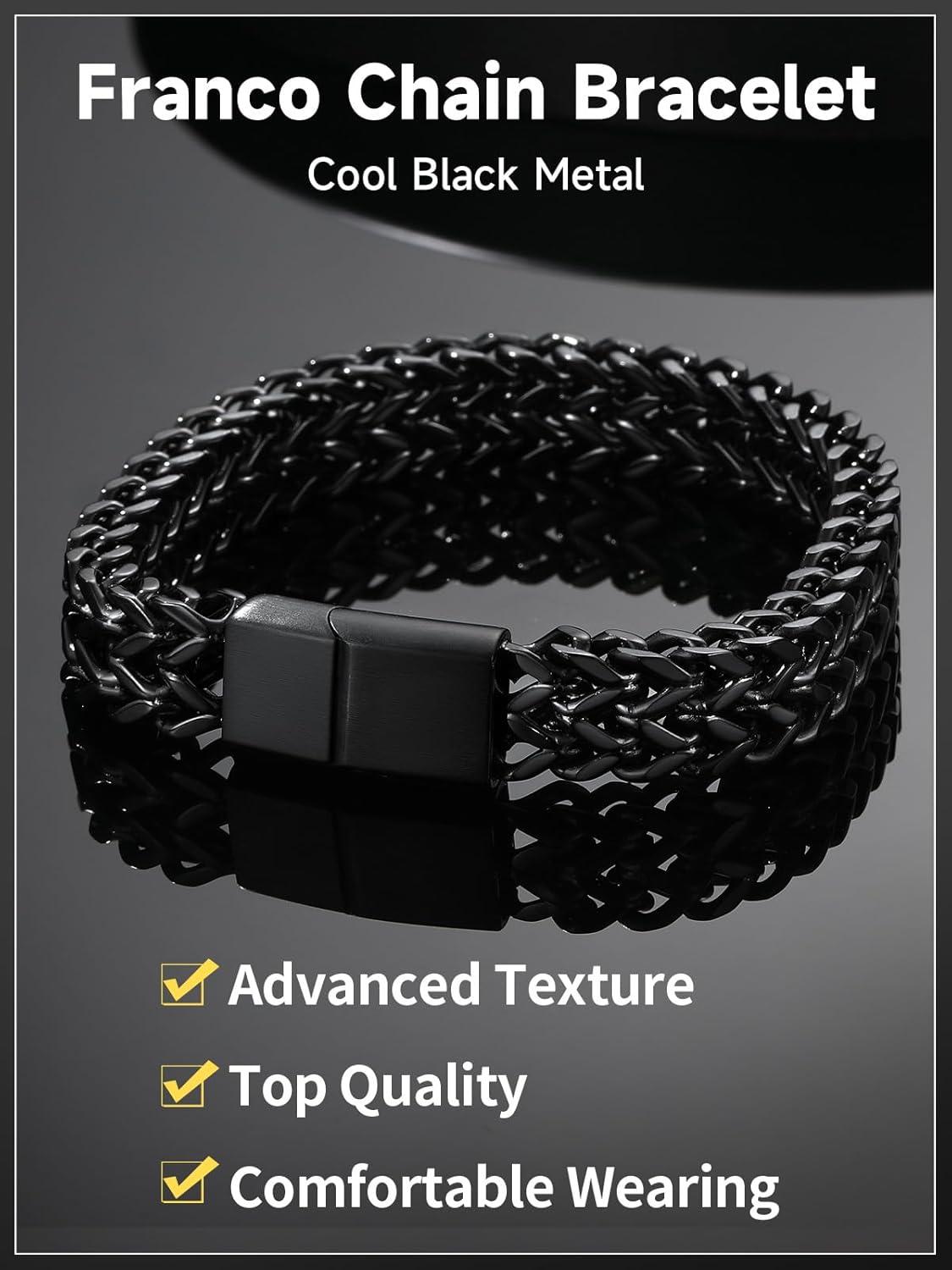 imageChainsHouse Bracelet for Men Franco Curb Chain Link with Sturdy Clasp 75839 Inches Length 61012MM Width Bracelet Chain Gift for Dad Husband Fathers Day BirthdayO 12mmBlackCustom